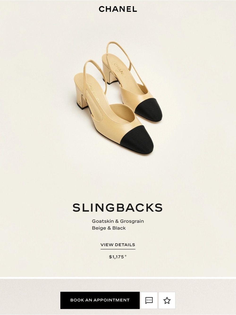 CHANEL Beige and Black Slingback Heels